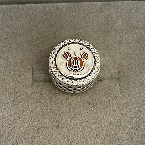 Disney Parks Pandora Mickey Pumpkin Ghost Button Charm Halloween Exclusive - Picture 3 of 4